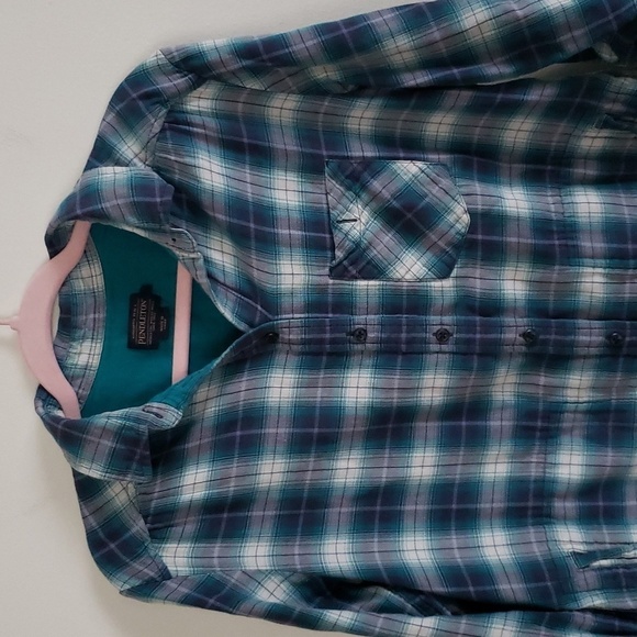 Pendleton flannel plaid teal purple button down shirt, women's size small - Picture 2 of 9